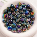 14mm acrylic rainbow iridescent UV plated round beads for DIY jewelry and phone chains - Black