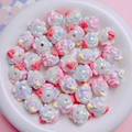 Macro shot of iridescent white acrylic beads with colorful 3D heart-shaped relief patterns - Iridescent Pearlescent 3D Heart Style (07) / 16mm