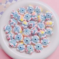 Detail of blue hand-painted acrylic beads with Nice text and smiley faces for DIY jewelry - Fresh Light Blue Nice Smiley Style (03) / 16mm