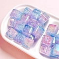 Macro shot of gradient colorful acrylic square beads with crackle effect for DIY jewelry - Diameter 15mm Hole 3.8mm / Blue & Pink