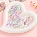 Iridescent purple crescent moon beads for DIY jewelry with sparkling Aurora coating - 22x25mm / Mixed Colors