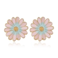 Minimalist daisy stud earrings with pink and blue enamel petals and gold trim - Fresh Dual-Color Daisy / Pink (KC Gold Stem)