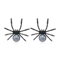 Gothic spider stud earrings with matte black finish and gray round pearl detail - Black Gray Pearl