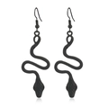 Macro view of matte black snake earrings featuring Gothic scales and S-curve design - Eco-friendly Black Spray Paint