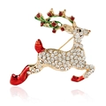 Elegante spilla a forma di renna di Natale in lega dorata con cristalli e smalto rosso - Oro KC