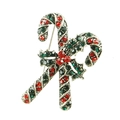 Spilla natalizia a bastoncino con strass rossi e verdi su base in lega lucida - Argento Antico Rosso + Verde
