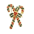 Spilla natalizia a forma di bastoncino di zucchero con strass rossi e verdi - Oro KC Rosso e Verde