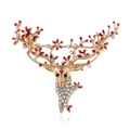 Élégante broche de renne de Noël dorée avec cristaux blancs étincelants et touches de rouge - Rouge