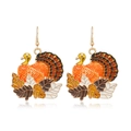 Minimalist Thanksgiving turkey drop earrings with colorful enamel and gold-plated finish - Dark Coffee + Orange + Yellow