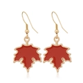 Französischer Vintage-Stil vergoldete rote Ahornblatt Ohrringe mit Emaille - Rot