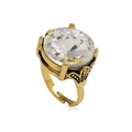 Anillo de cristal bohemio vintage dorado con una gran circona y banda ajustable - Tamaño Abierto Ajustable / Oro antiguo