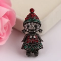 Spilla natalizia vintage in argento con strass rossi e verdi e accenti floreali - BR1355 Argento Antico Ragazza