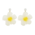 Winter floral earrings featuring white fuzzy petals and a yellow center with pearl stud - White