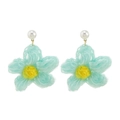 Handmade crochet flower earrings in mint green with yellow center and white pearl stud - Lake Blue