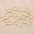 Ganchos para pendientes de latón bañado en oro de 18K con circonitas para joyería DIY - Dorado