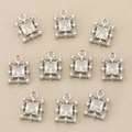 Set of 10 silver square geometric pendants with zircons for DIY jewelry making - Silver Square