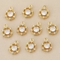 Set of 10 round gold-plated copper pendants with sparkling zircon for DIY jewelry making - Gold Round