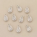 Set of 10 teardrop shaped cubic zirconia pendants with silver plating for DIY jewelry - Silver Teardrop