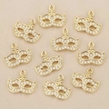 Set of 10 gold plated bohemian mask pendants with inlaid rhinestones for DIY jewelry - Gold