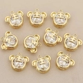 Set of 10 gold plated tiger head charms with sparkling zircon and traditional king mark - Gold 15*16.5