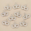 Set of 10 bohemian masquerade mask pendants with sparkling zircons in 18k gold plating - Silver