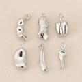 Detailed view of silver vegetable charms including peanut and chili for DIY jewelry making - Silver Edamame (PJ0201)
