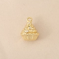 Macro detail of 18K gold-plated cupcake pendant featuring three sparkling zircon stones - Gold