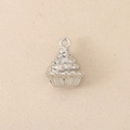 Detailed view of silver cupcake pendant with polished swirls and sparkling zircon accents - Silver