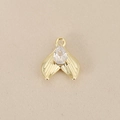 Detailed view of a gold-plated mermaid tail pendant with a large teardrop gemstone - Gold