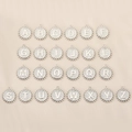 Set of 26 copper 18K gold-plated letter charms with beaded edges for DIY jewelry necklaces - Letter A / Beaded Edge Sandblast Round Style (PJ0007) / Silver