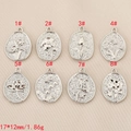 Set of 8 silver oval flower pendants with detailed floral relief and sandblast texture - Rose Style (1#) / Silver Plated (Silver)
