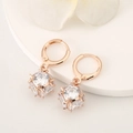 Détail de boucles d'oreilles en or rose avec oxyde de zirconium dans un serti géométrique - Crochets de boucles d'oreilles / Or rose