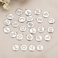 Full set of 26 English letter round metal pendants with sparkling zircon stone inlay - Letter A / Flat Round Pave Style (PJ0001) / Silver