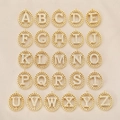 18K gold plated letter pendants A-Z with micro-pave zircons and chain texture frame - Letter A / Chain Texture Round Plaque (PJ0250) / Gold