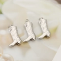 Trois pendentifs bottes de cow-boy vintage en argent poli pour création de bijoux - Style Floral Occidental (PJ0252-Argent)