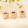 Rose gold cylinder charms with white enamel inlay, rhinestones and Beauty engraving - Cylindrical Letter H Rose Gold Style / Rose Gold