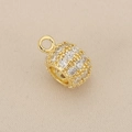 18K gold plated cylinder bead with pavé zircon stones and large hole for DIY jewelry - Gold