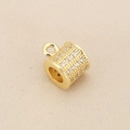 Macro detail of 18k gold plated pavé zircon barrel charm with hanging ring for DIY jewelry - 18K Gold (PJ0342-18K Gold)