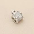 Macro shot of a 18k gold plated wheel spacer bead with shimmering white zircon stones - Silver (PJ0342-Silver)