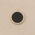 18K gold-plated circular pendant with a black onyx inlay and white zircon halo - Gold