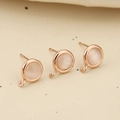 Rose gold DIY earring posts with round cat eye stones and pendant loops set of 3 - Rose Gold