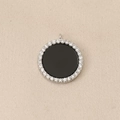 Round 18K gold-plated pendant with black onyx center and sparkling zircon halo - Silver