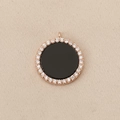 Rose gold round pendant with black onyx inlay and sparkling halo zircon settings - Rose Gold