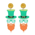 St. Patrick's Day acrylic earrings with green top hat and orange beard charm - Leprechaun (Eco Green White K) / Green