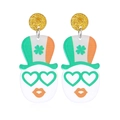 Acrylic St. Patrick's Day earrings with green glitter hats and shamrock details - Light Green