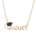Golden graduation necklace featuring a black enamel mortarboard and Graduate letter charm - Gold