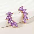 Elegant gold wing-shaped stud earrings featuring five purple marquise-cut crystals - Purple