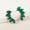 Elegant gold wing earrings with green marquise crystals and minimalist floral design - Green
