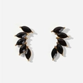 Elegant gold-tone ear crawlers featuring black marquise-cut crystals in a leaf design - Black