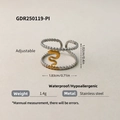 Bague ajustable en acier inoxydable à double couche avec motif de serpent doré et perles - Style Texture Perles de Serpent (GDR250119-PI) / Contraste Or et Argent